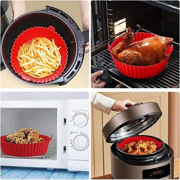 2 Piece Set BPA Free Silicone Baking or Air Fryer Pan Red Round - Picture 3 of 7